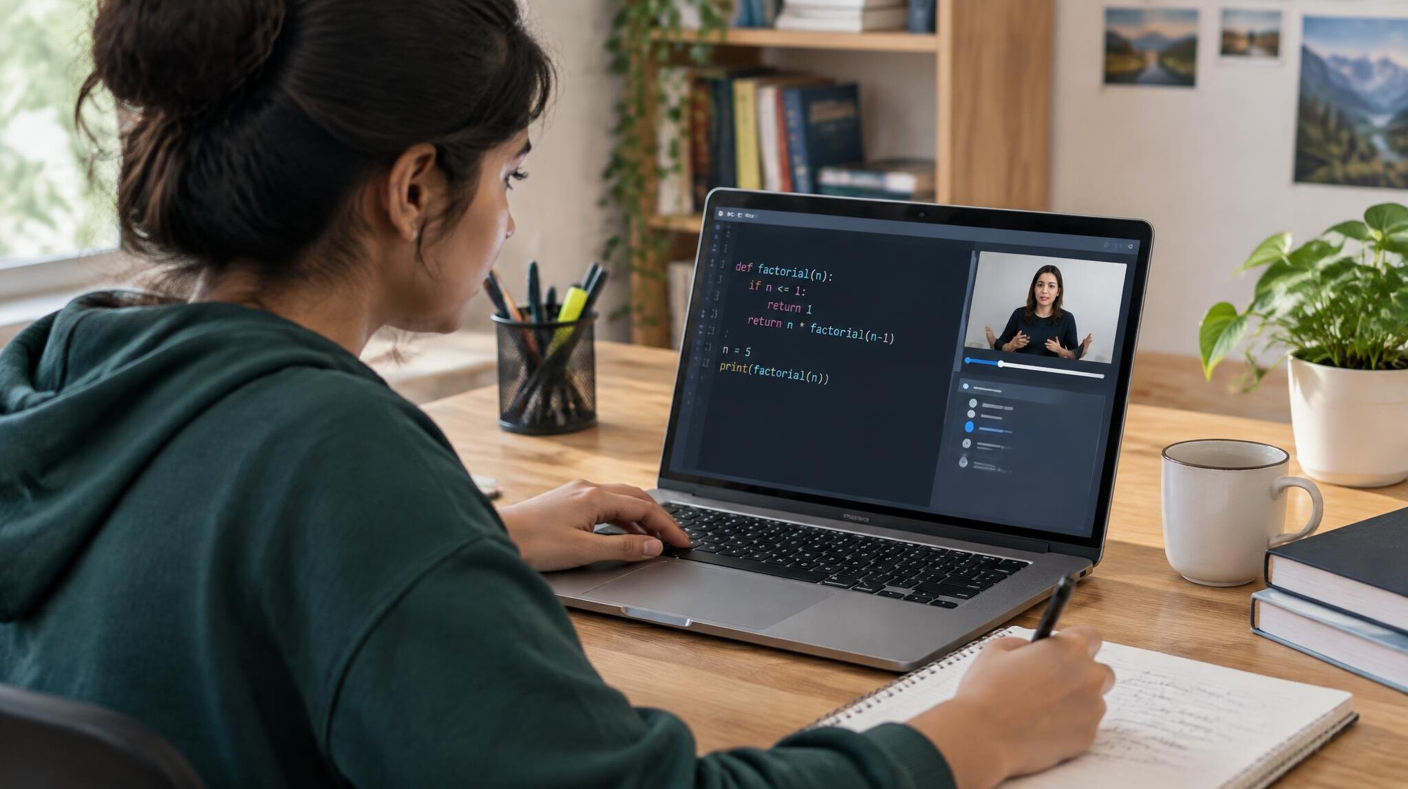 woman learning to code