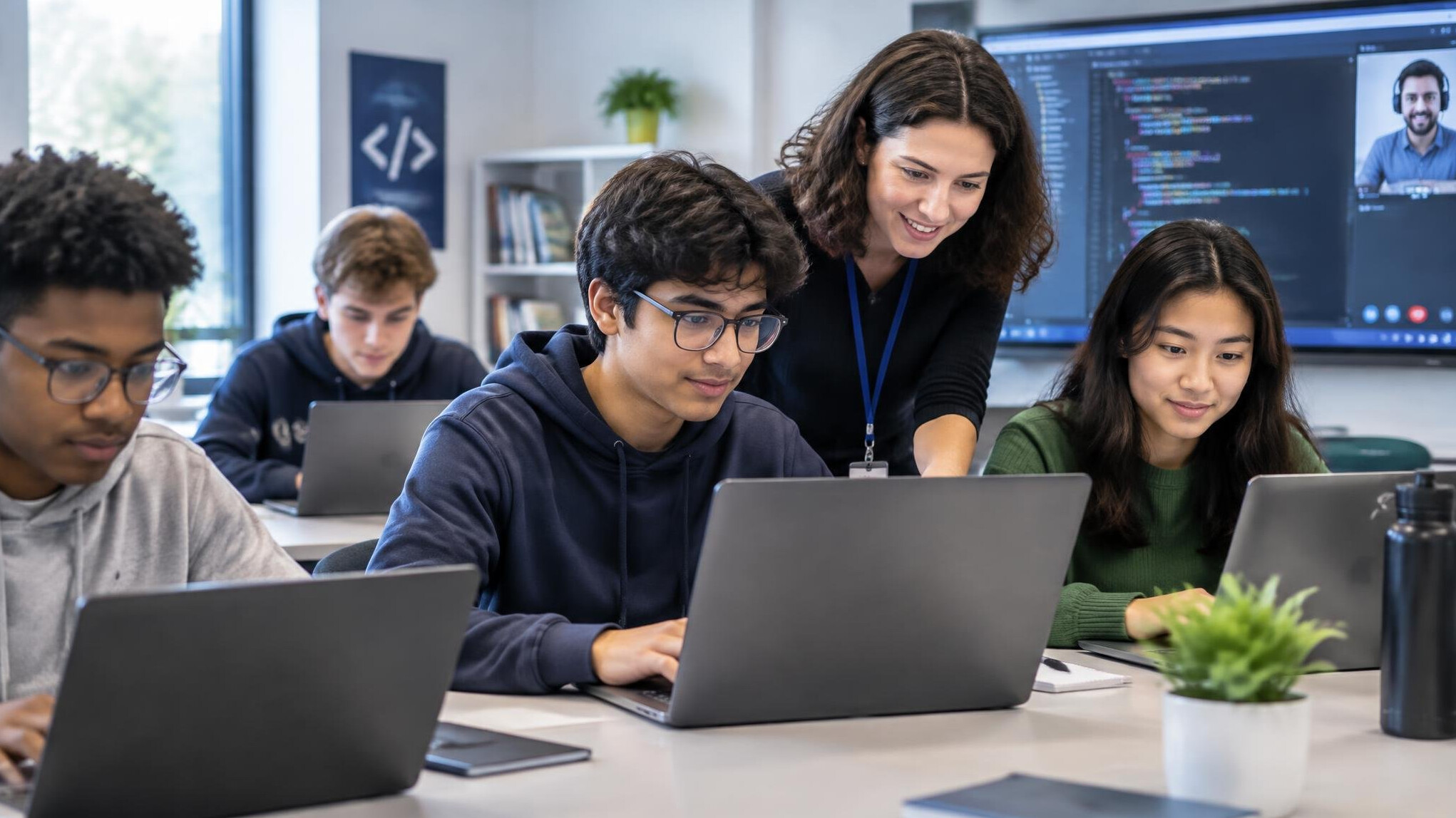 students in coding class