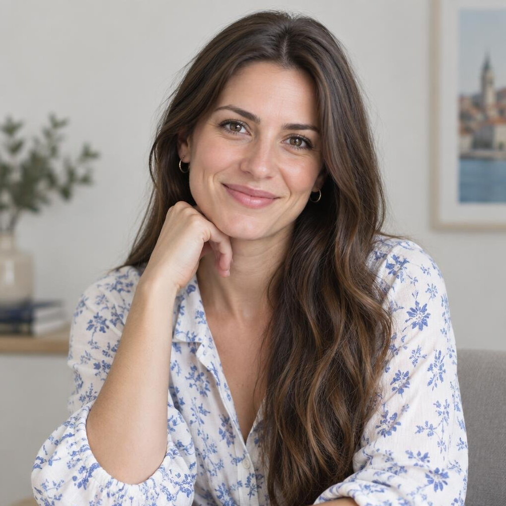 Portrait of a smiling woman with long brown hair