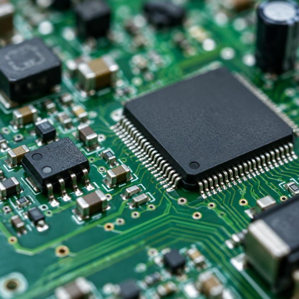 Green circuit board with electronic components