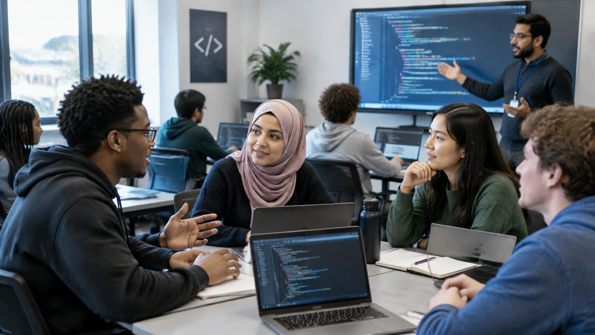diverse group attending tech workshop