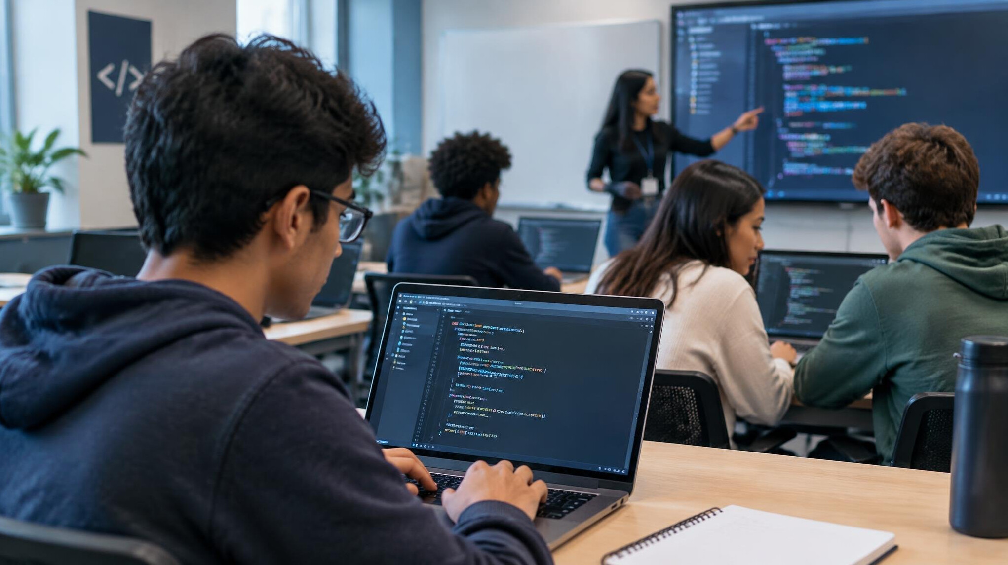person learning programming on laptop