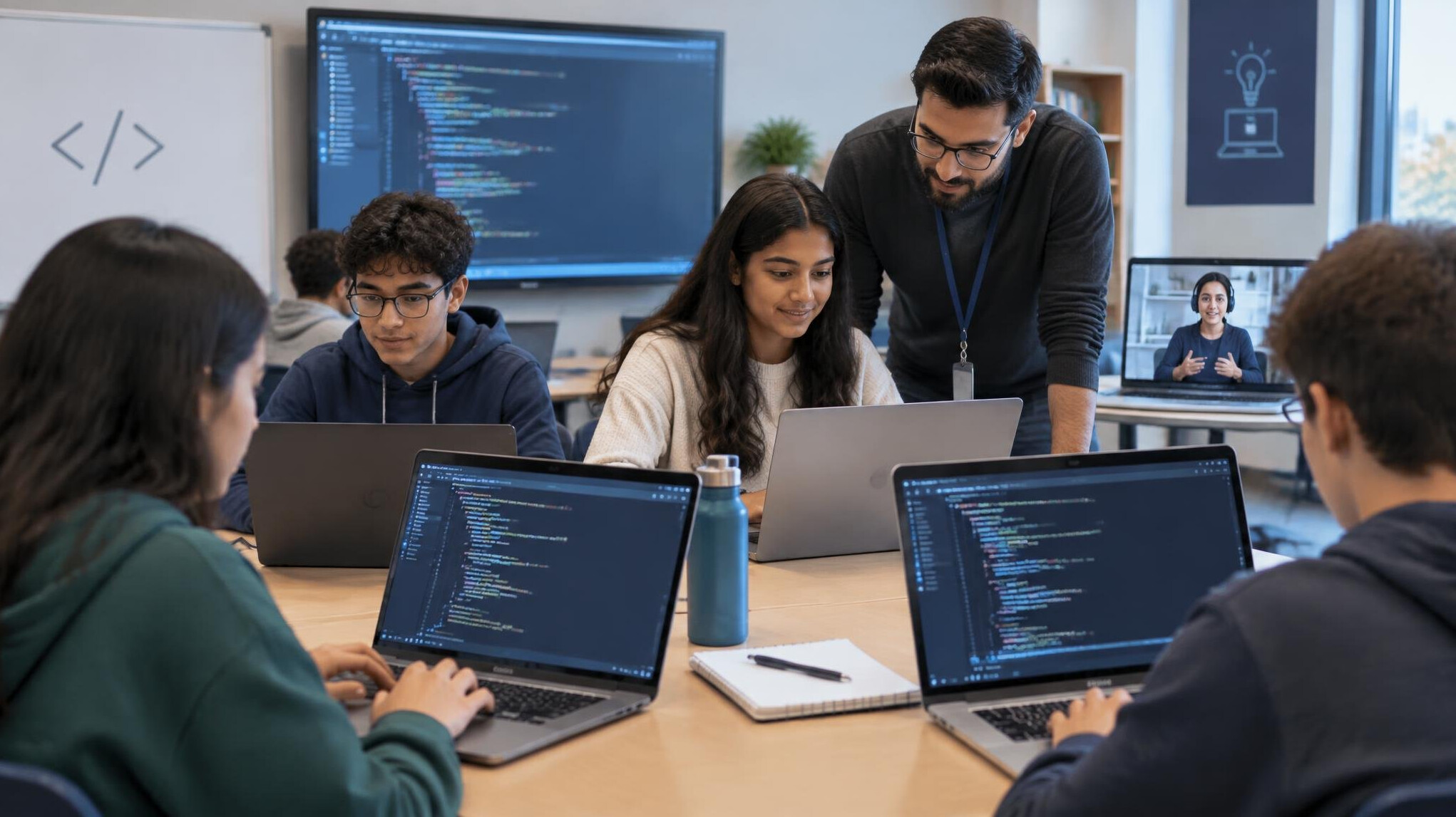 students in coding class