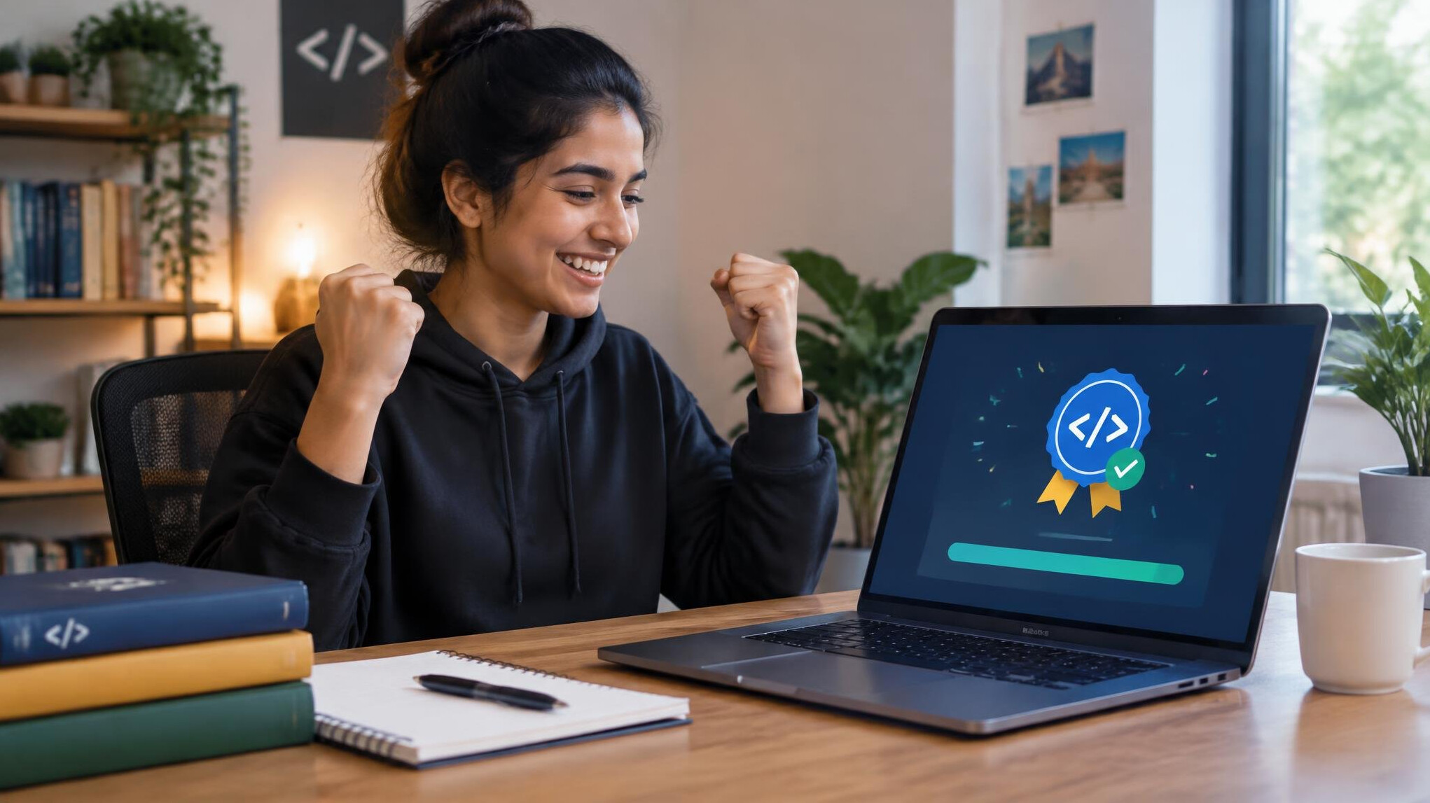 person celebrating coding achievement