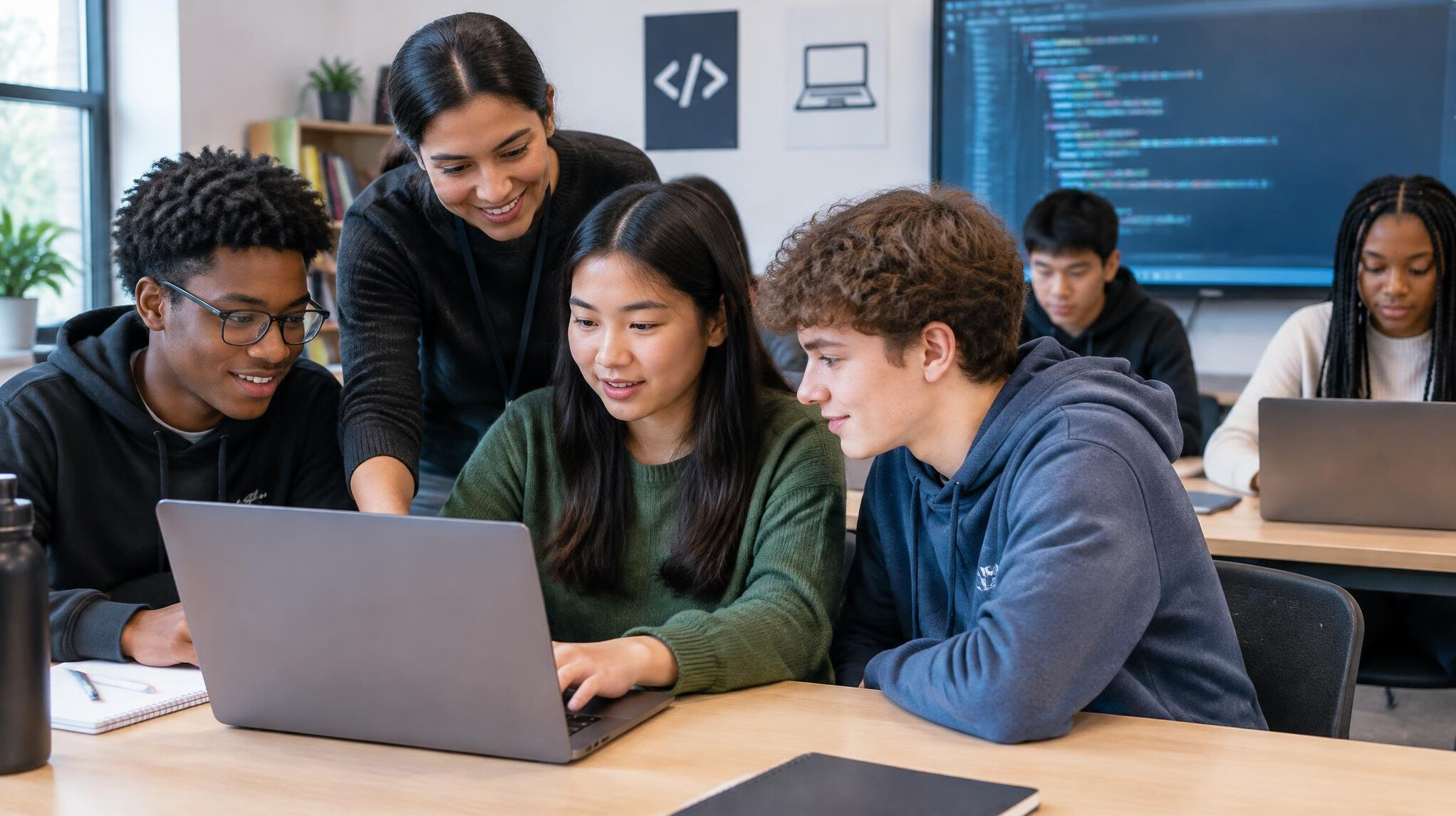diverse students in programming class